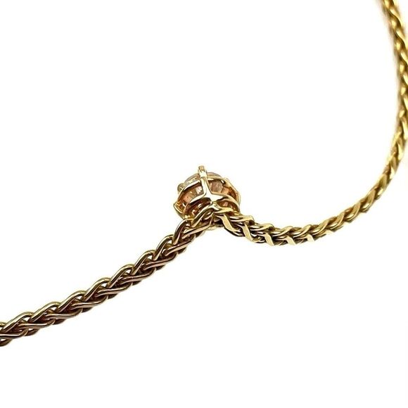 𝅺Genuine 1/2ct diamond solitaire 14k yellow gold braided rope V-shape necklace - Picture 5 of 9